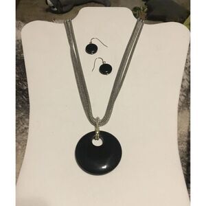 Silver Onyx Donut Mesh Necklace Set